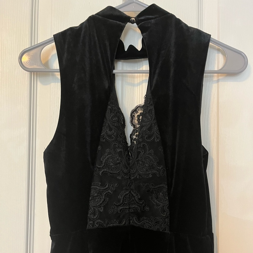 Stella Luce black velvet romper with lace back size small